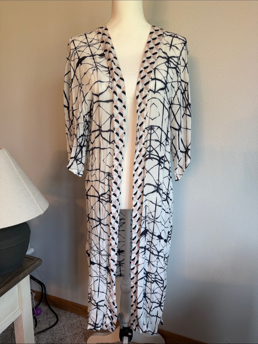 Sonoma Black & White Open-Front Printed Duster